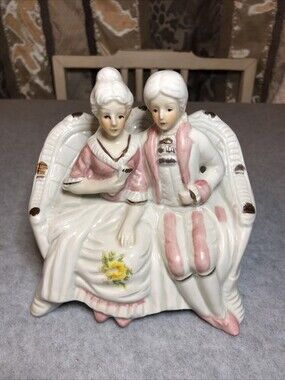 Vintage Porcelain Courting Couple on Love Seat Victorian-style 6"
